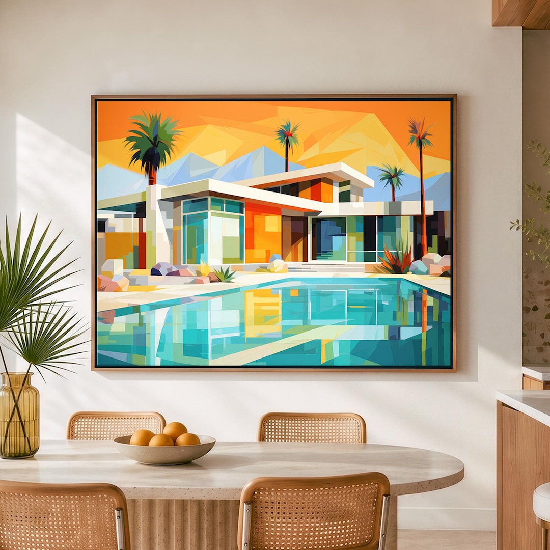 Mid-century Architecture Art - Framed Canvas Print - Palm Springs
