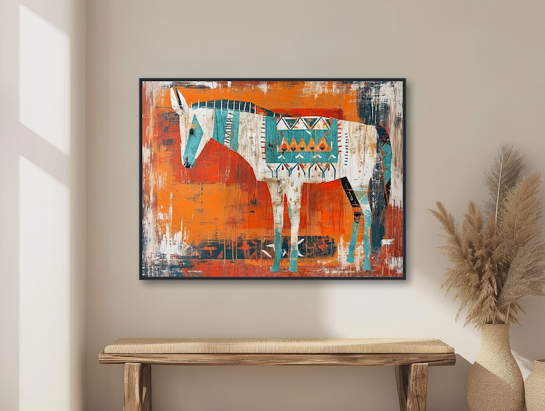 Southwestern Wall Art - Western Donkey Painting - Rustic Texas Decor - Modern Abstract Wall Art - Framed Canvas or Giclée Print - "RUSTY"