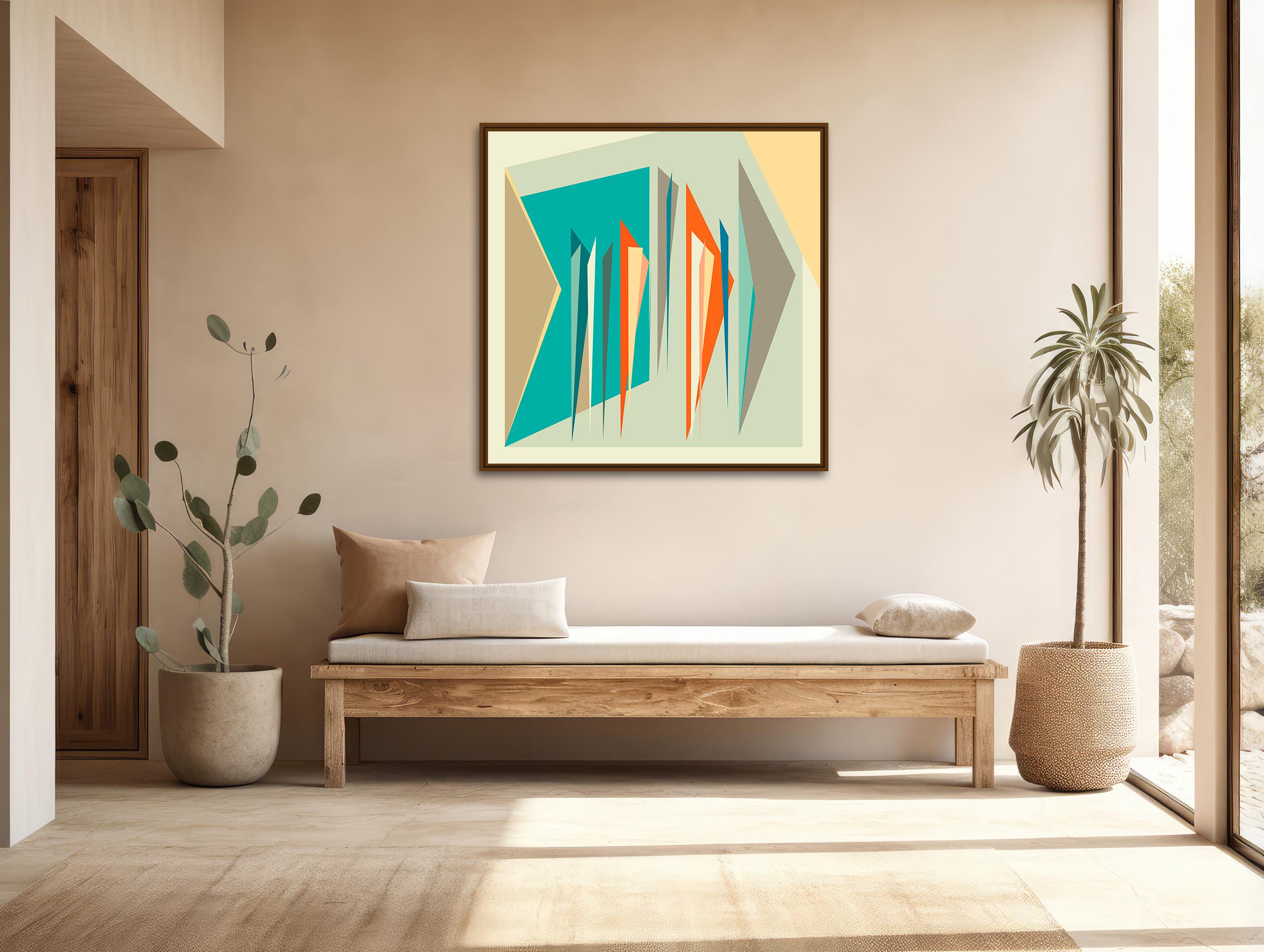 Abstract Mid Century Art Canvas Print Geometric Square Wall Art Orange ...
