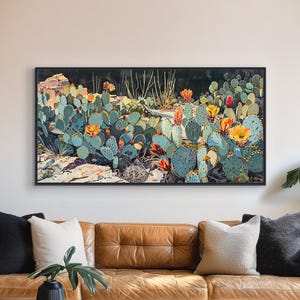 Colorful Southwestern Prickly Pear Cactus Painting - Framed Canvas or Giclée Paper Print, "PRICKLY PETALS"