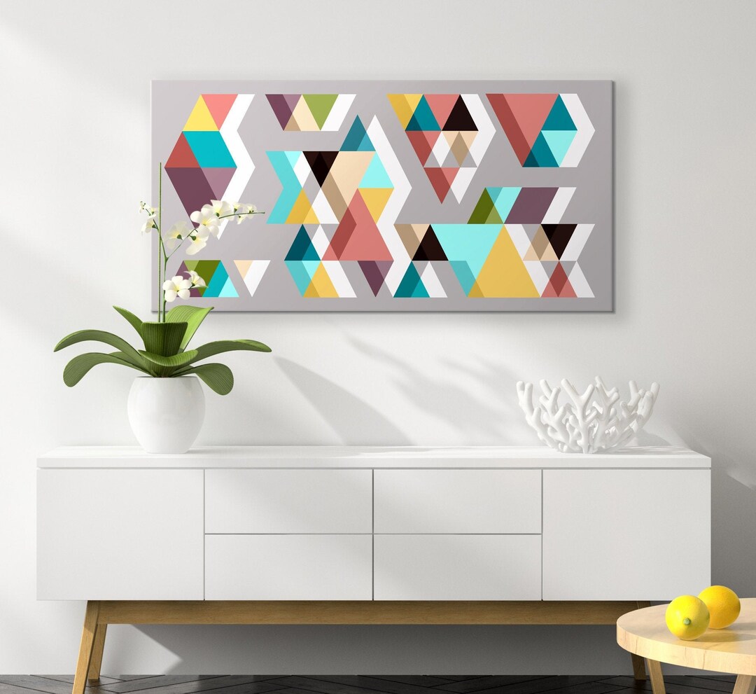 Canvas Print Wall Art in Grey Teal Pink Yellow and Plumb - Etsy