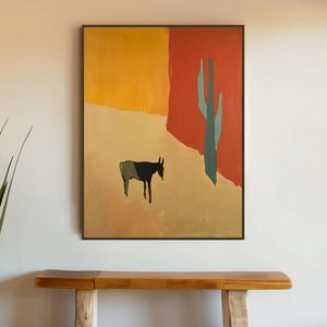 Southwestern Wall Art  - Modern Minimal Western Decor - Large Framed Canvas or Giclée Print - Landscape Cactus Painting - &quot;CANYON ROAD 2&quot;