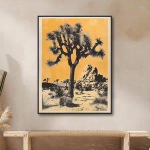 Joshua Tree Wall Art - Western Desert Decor - Southwest Vintage Retro -Midcentury Modern - Framed Canvas or Giclée Print - "QUIET GUARDIAN"