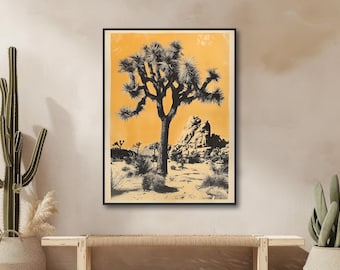 Joshua Tree Wall Art - Western Desert Decor - Southwest Vintage Retro -Midcentury Modern - Framed Canvas or Giclée Print - "QUIET GUARDIAN"