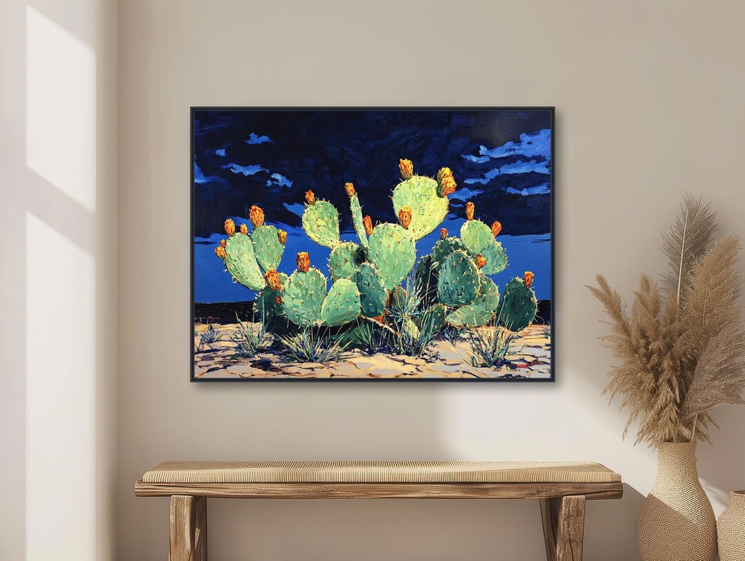 Southwestern Cactus Painting - Western Wall Art - Vintage Desert Decor ...