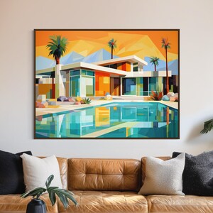 Mid-Century Architecture Art - Framed Canvas Print - Palm Springs Retro Wall Art - Mid Century Modern Abstract Painting -"RETRO GEOMETRIC 1"