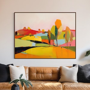 Large Abstract Landscape - Canvas Wall Art - Framed Canvas Print - Modern Landscape Painting - Extra Large Artwork - Colorful - &quot;HILLSIDE 5&quot;