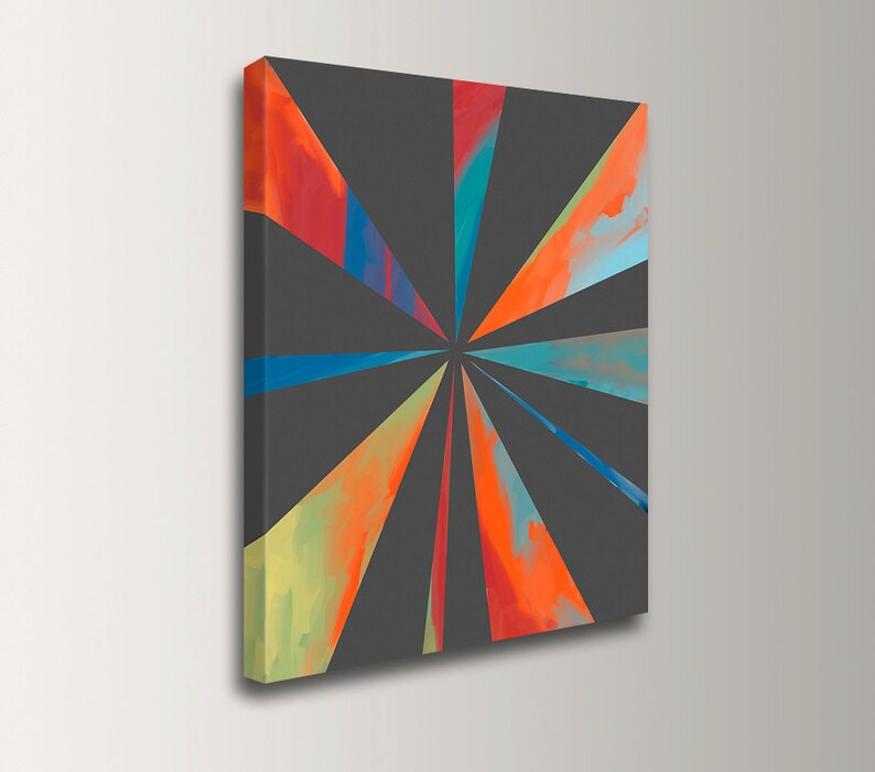 Modern Art Geometric Art Grey Orange and Teal Canvas - Etsy