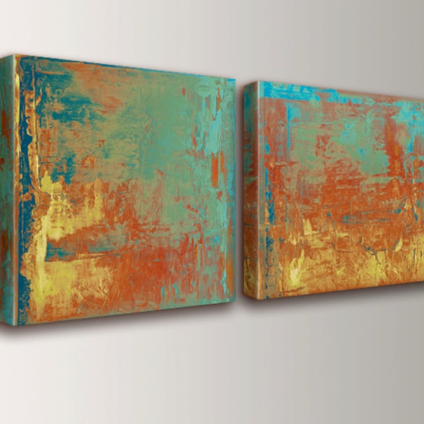 Teal and Orange Art Etsy