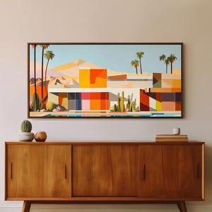 Mid-Century Architecture Art - Framed Canvas Print - Palm Springs Retro Art - Mid Century Modern Geometric Painting - &quot;RETRO GEOMETRIC 3&quot;