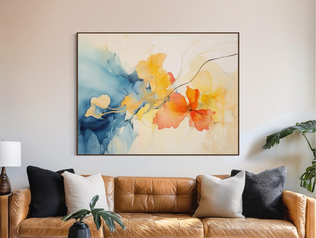 Large Floral Canvas Wall Art - Framed Canvas Print - Modern Abstract ...