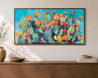 PRICKLY PALETTE - Colorful Cactus Painting - Panoramic Desert Wall Art Canvas