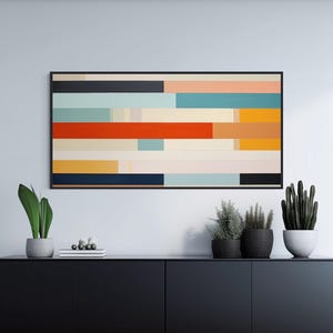 Lienzo geométrico grande para pared - Impresión en lienzo enmarcada - Pintura abstracta moderna - Arte lineal panorámico - Obra de arte minimalista - "HARMONY"