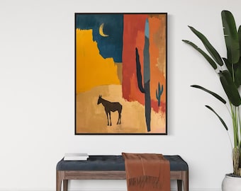Southwestern Wall Art  - Modern Western Decor - Large Framed Canvas or Giclée Print - Abstract Landscape Cactus Painting - &quot;CANYON ROAD 1&quot;