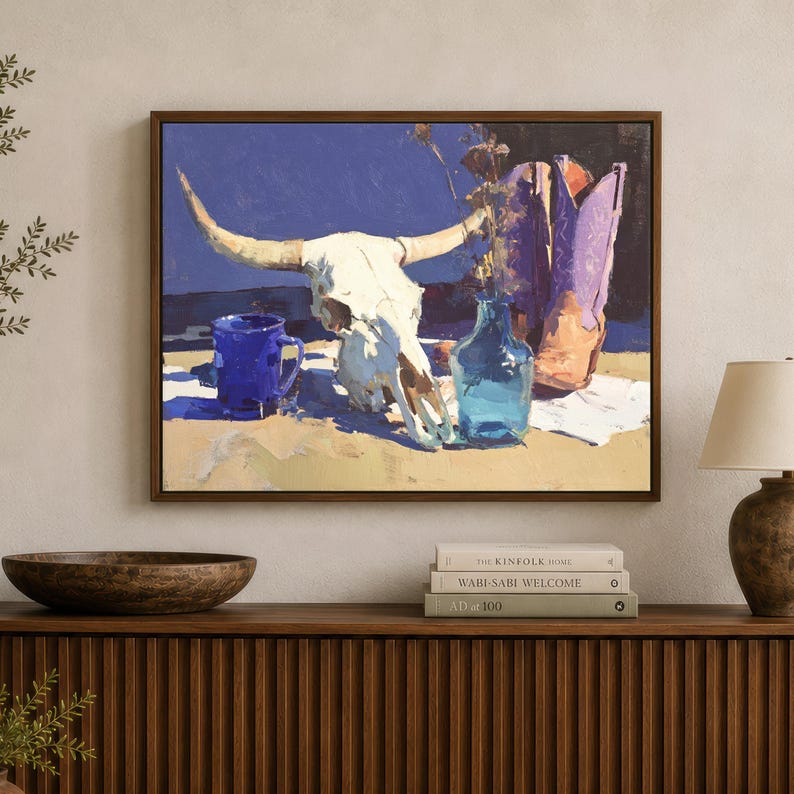 DESERT RELIC - Cow Skull Painting - Modern Western Still Life - Etsy UK
