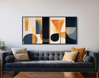 Mid-Century Modern Art Print – Abstract Geometric Shapes, Orange & Black