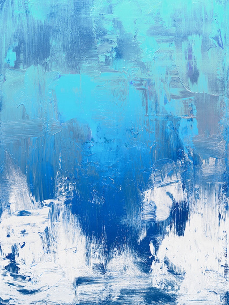 Blue and White Art Abstract Painting Canvas Unique Aqua Etsy