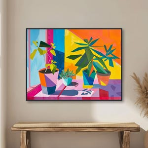 Mid-Century Botanical Still Life Painting - Colorful Boho Wall Art - Palm Springs Decor - Framed Canvas or Giclée Print -  "SUNSHINE GLOW"
