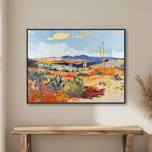 Western Desert Painting - Southwest Landscape Art - Vintage Cactus Decor - Midcentury Art - Framed Canvas or Giclée Print - "VALLEY VISTA"