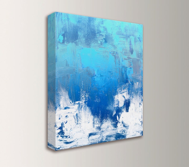 Blue and White Art Abstract Painting Canvas Unique Aqua Etsy