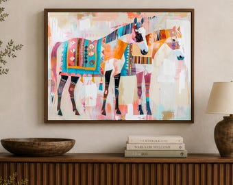Southwestern Wall Art  - Colorful Horse Painting - Pastel Modern Art - Rustic Ranch Decor - Framed Canvas or Giclée Print - "DYNAMIC DUO"