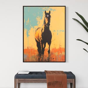 Southwestern Wall Art  - Modern Western Decor - Abstract Horse Painting - Framed Canvas or Giclée Print - "COMIN' HOME"