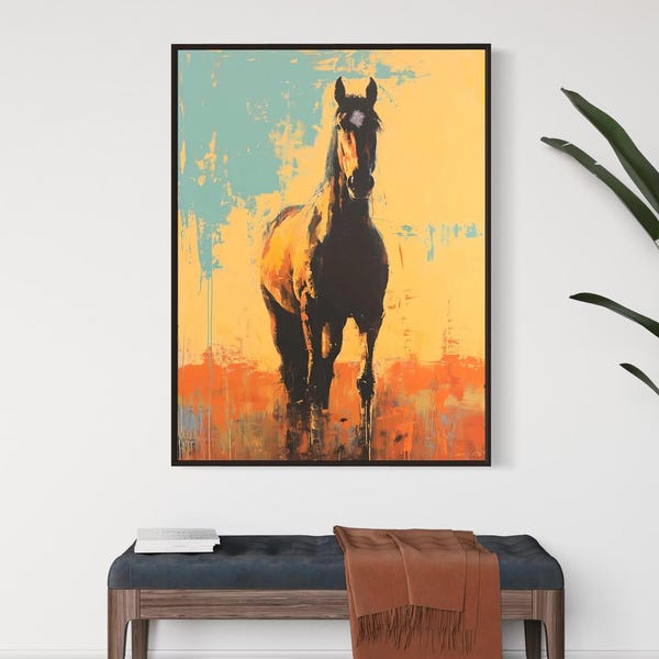 Southwestern Wall Art  - Modern Western Decor - Abstract Horse Painting - Framed Canvas or Giclée Print - "COMIN' HOME"