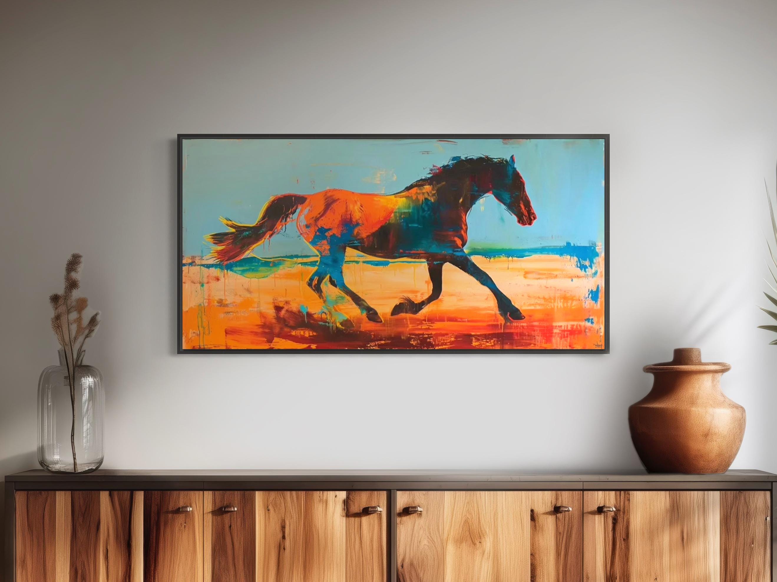 Southwestern Wall Art - Running Horse Painting - Western Cowboy Decor - Ranch Wall Art - Framed Canvas or Giclée Print - "HORSE POWER"