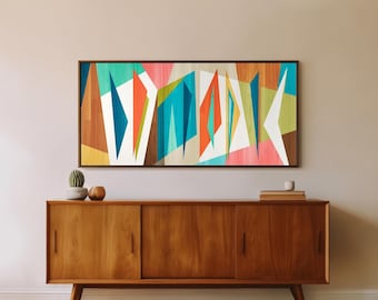 Mid Century Modern Art - Panoramic Canvas Print - Retro Loft Art - Large Wall Art Painting - Geometric Abstract Art - &quot;Correlation&quot;