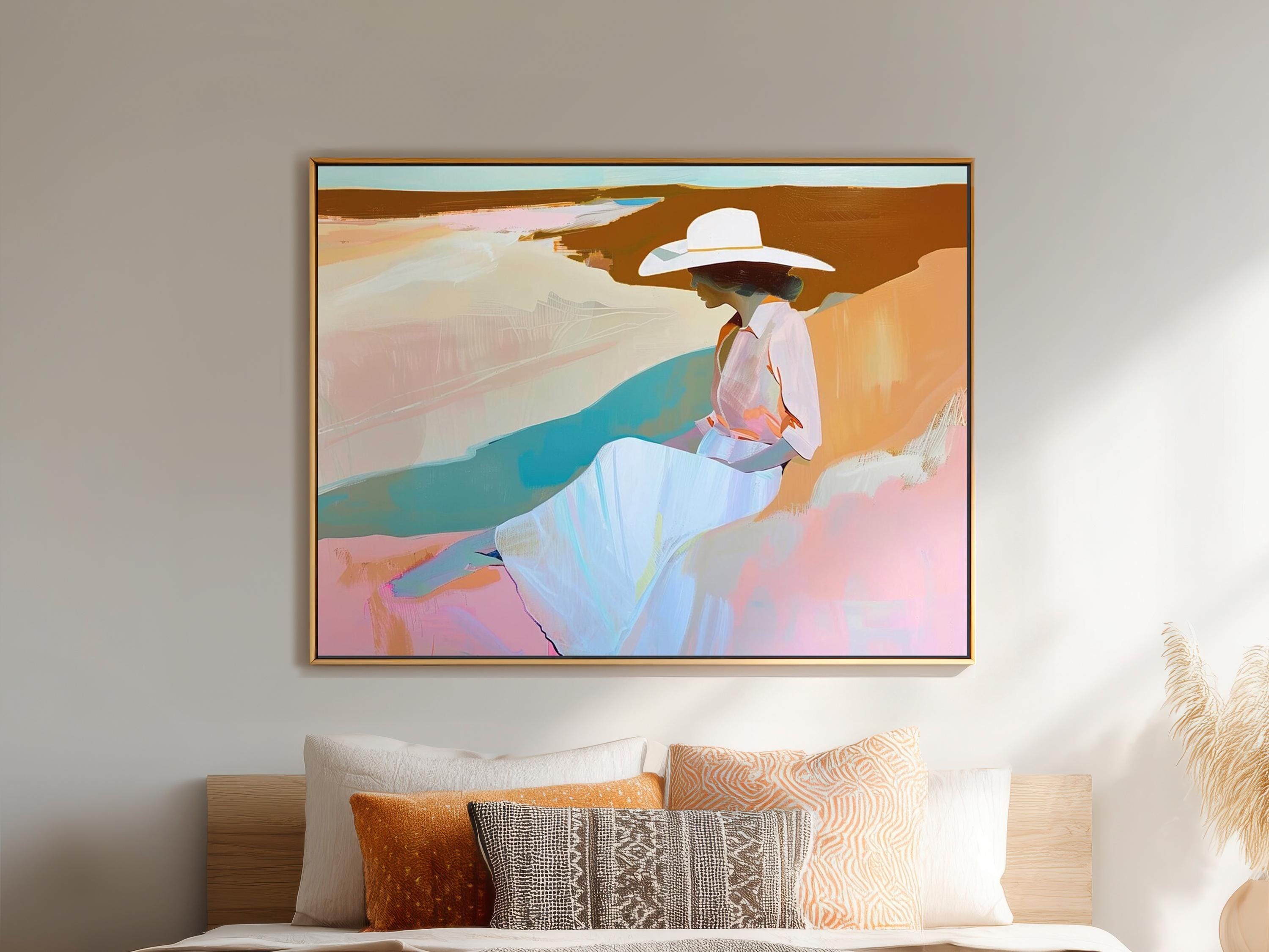 Southwestern Desert Cowgirl - Western Female Figurative Painting - Landscape in Earth Tones - Modern Western Wall Art - "PEACE AND QUIET"