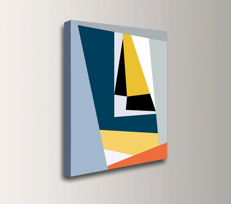 Modern Art Print Yellow Blue and Grey Geometric Art Etsy