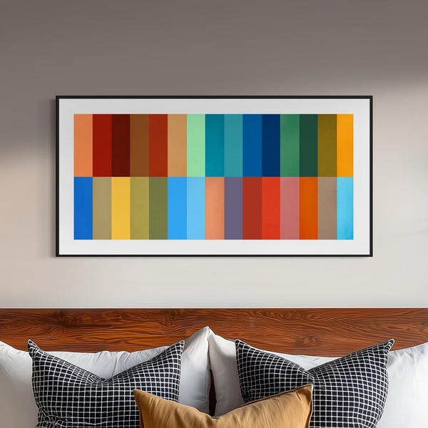 Mid Century Modern Art - Large Geometric Canvas Wall Art - Framed Abstract Canvas Print - Bold Colorful Minimal Artwork - "GAMUT"