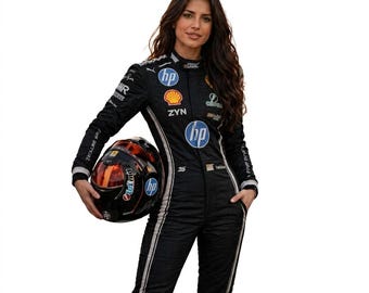 Women's F1 Black Go Kart Racing Suit Complete Digital Printing