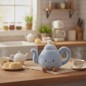 Kawaii Teapot Plush – 18 cm Blue Tea Pot Soft Toy
