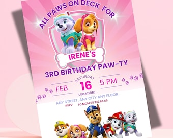 Editable Paw-ty Birthday Invitation Template, Puppy Patrol Pup Boys & Girls Bday, Kids Printable Party Invitation, Puppy Party Invite