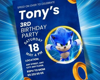 Sonic Birthday Invitation for Kids Party | Sonic the Hedgehog Boys Party Invite | 5x7 Digital Download