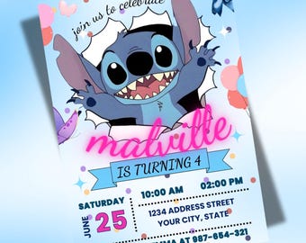 Editable Stitch Birthday Invitation Template, Cute Stitch Party Invite, Canva Template, Stitch Digital Birthday Invitation