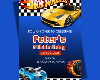 Editable Hot Cars Birthday Invitation, Hot Cars Let's Race Birthday Party Digital Invitation, Boys Birthday Card, Canva Digital Download