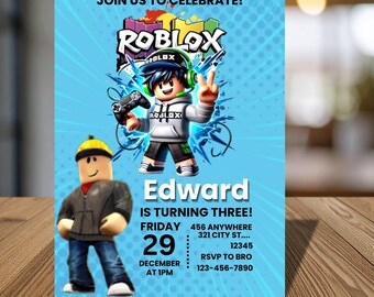 Editable Roblox Invitation, Birthday Invitation Roblox, Roblox Party Invite, Roblox Boys Birthday Invitation, Kids Roblox, Game Birthday
