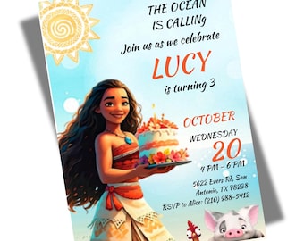 Moana Birthday Invitation, Digital Hawaiian Moana Birthday Invite, Moana Theme Party, Editable Moana Invitation, Moana Party Invite Template