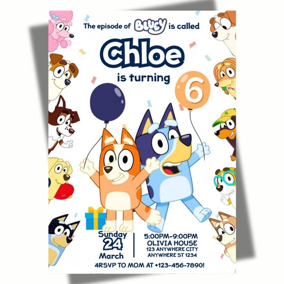 Bluey Bingo Birthday Invitation, Bluey Party Invite, Bluey Digital Invite, Editable Canva Template