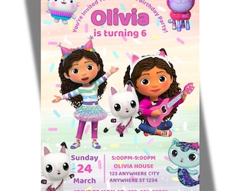 Gabbys Dollhouse Birthday Invitation Template, Editable Gabbys Birthday Card, Printable Gabbys Party Invite (Digital Download)