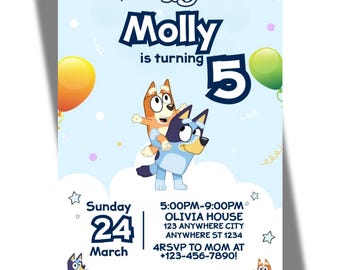 Bluey Birthday Invitation, Bluey Invite, Bluey Bingo Invitation, Bluey Canva Invite (Digital Download)