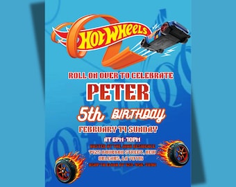 Invito di compleanno a tema Hot Wheels, Invito digitale per la festa di compleanno "Hot Cars Let's Race", Modello Canva modificabile (Download digitale)