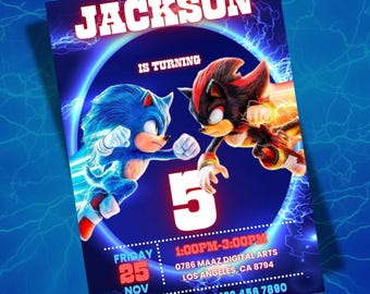 Invito di compleanno a tema Sonic / Invito per festa a tema Sonic modificabile / Modello digitale 5x7 per il download su Canva