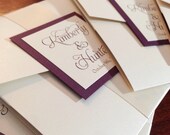 Purple and Ivory Custom Monogram Pocketfold Wedding Invitation with ribbon Detailing - Fully Customizable!
