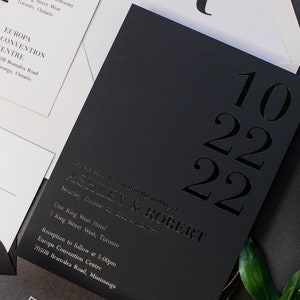 Black and White Ultra Modern Sleek Wedding Invitation with Black Foil Press Accents
