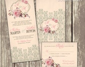 Rustic Wedding Invitation / Shabby Chic Invitation / Roses / Damask / Chalkboard theme / french countryside invitation