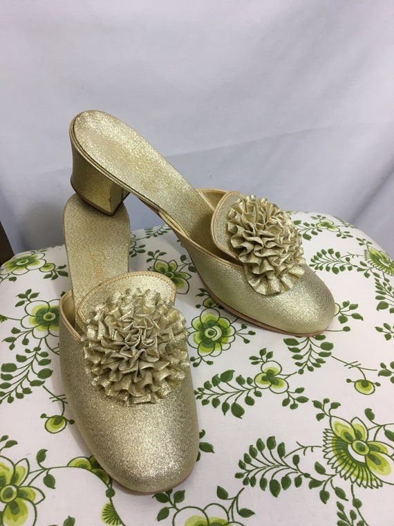 1960s Daniel Green Gold Lurex Mules Lounge Slipper