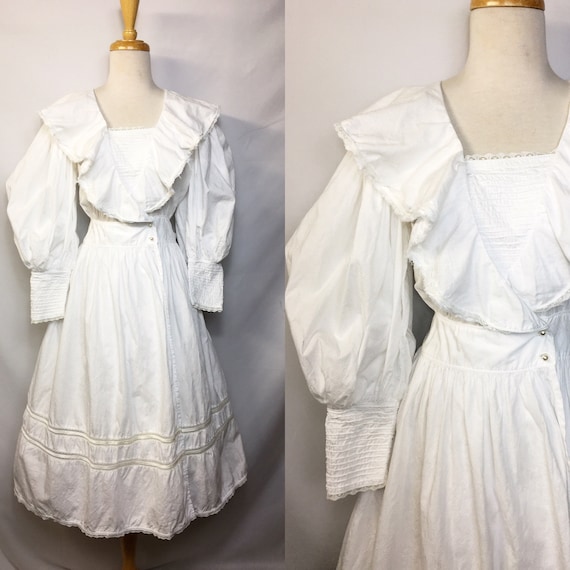 Romantic 1980s Monet Painting Style Cotton Dress